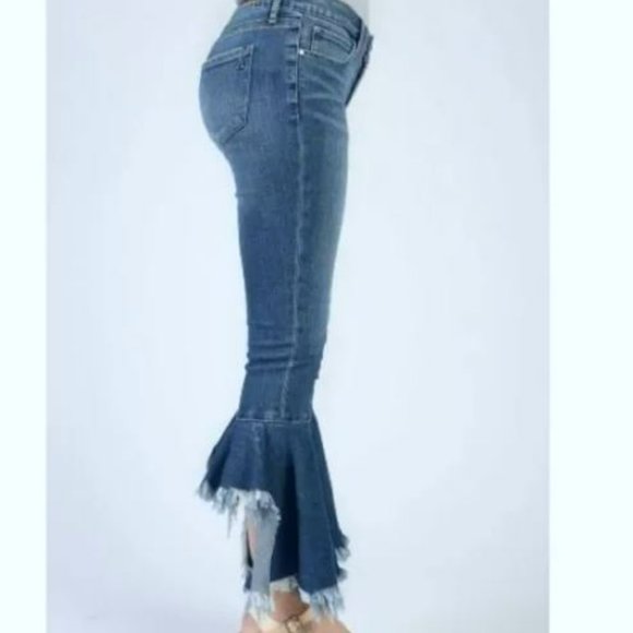 Articles of Society Suzie Lucia Bohemian Step Crop Flare Blue Denim Jeans - Picture 2 of 16